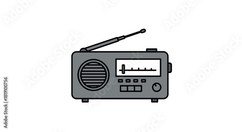 Retro portable radio with antenna in simple flat design