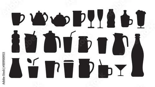 Drinkware and beverage container silhouette illustration