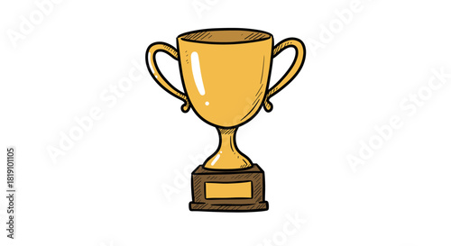 Golden trophy with handdrawn style on white background reflecting achievement and success
