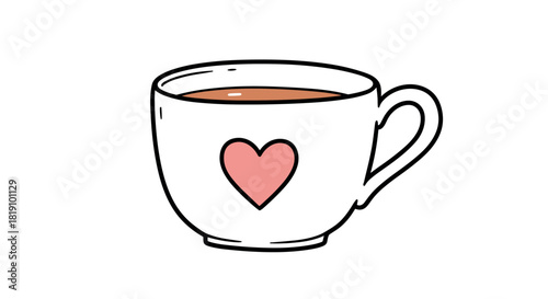 Adorable heart mug with hot drink in minimalist design