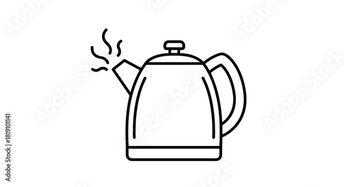 Sleek minimalist teapot with steam in modern linear style