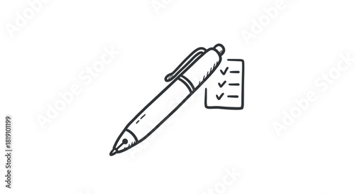 Hand drawn pen with checklist icon for task management and organization