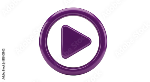 A purple play button with a circle around it on a black background in a digital rendering style