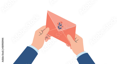Hands holding floral envelope elegant flat design for invitations and correspondence