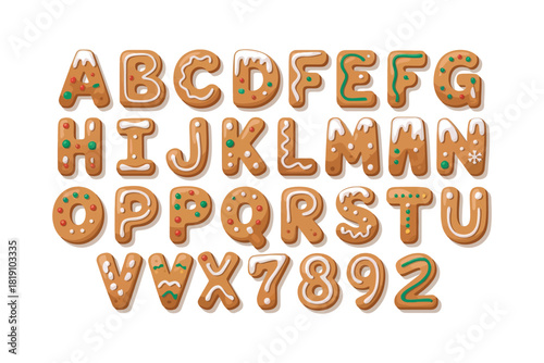 Gingerbread alphabet letters and numbers decorated with icing and sprinkles