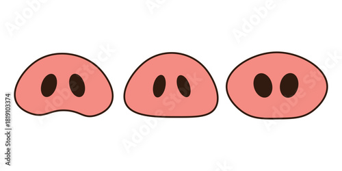 set of pig nose icons, outline, emotion.
