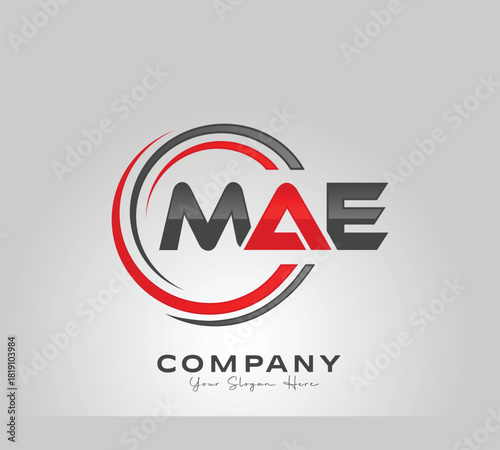 Modern MAE Letter Logo Design – Red, White & Black Circular Creative Branding template