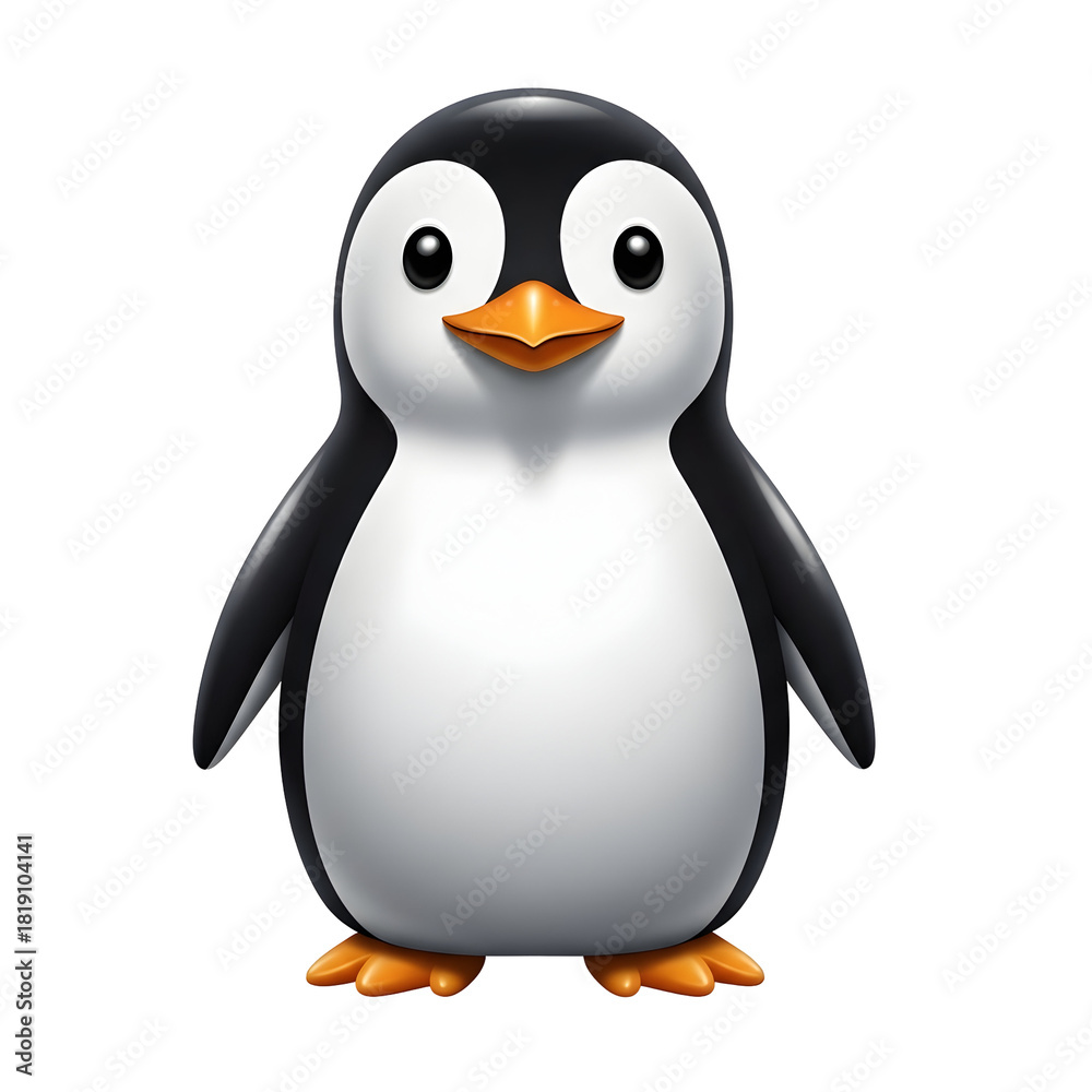 Obraz premium Adorable penguin character standing tall, ready for branding and design projects, playful animal mascot, perfect for logos, stickers, and educational materials