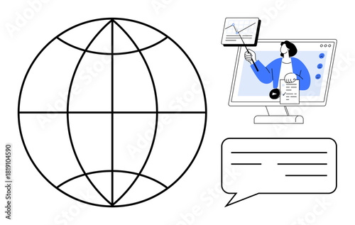 Global communication concept. A globe s connectivity while a person on a video call highlights remote education. Global communication supports networking, virtual collaboration, and online learning