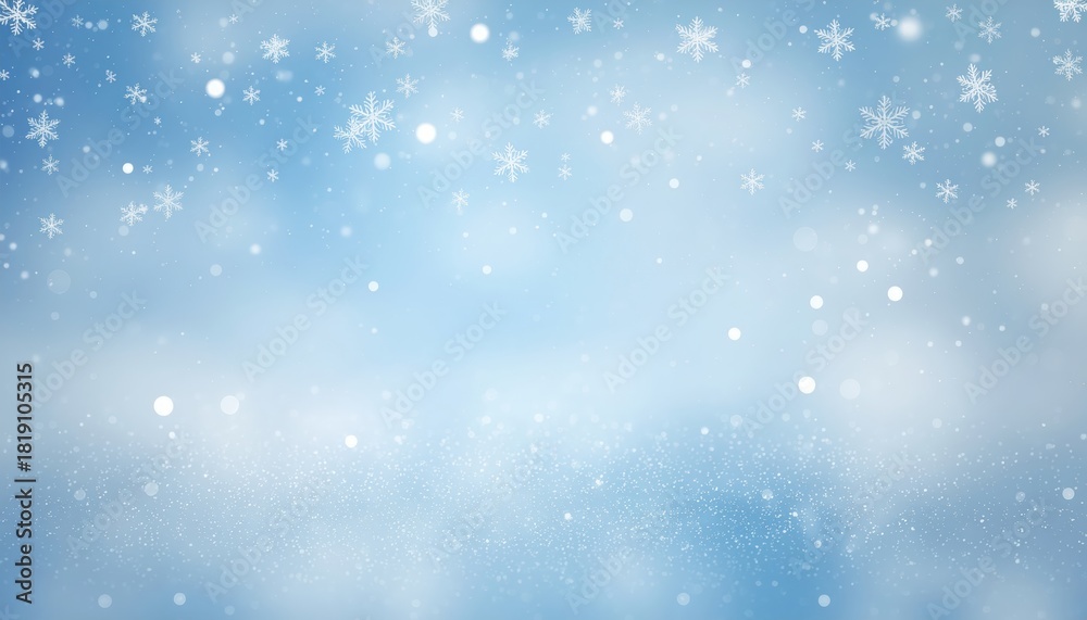 Fototapeta premium Winter wonderland snowfall in a serene sky digital art background light blue atmosphere abstract viewpoint seasonal concept for holiday cheer