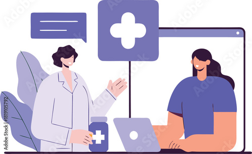 Pharmacist Recommending Medicine to Happy Patient During Friendly Online Telehealth Video Consultation