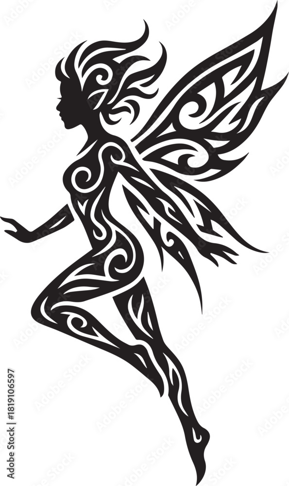 Obraz premium Fairy Silhouette Tribal Tattoo Style