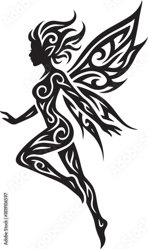 Fairy Silhouette Tribal Tattoo Style