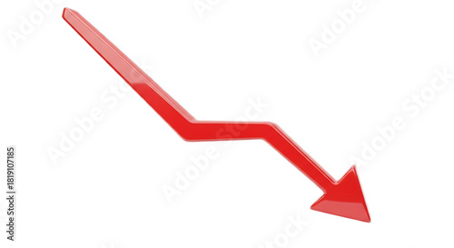 A downward trending red arrow on a black background indicating negative financial performance trend