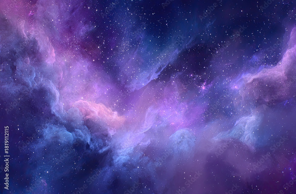 Obraz premium Abstract, dreamy celestial art with a blend of purple, blue, and pink nebulas