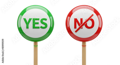 A visual representation of yes and no signs with green and red colors isolated on black background