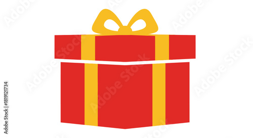 Red gift box with yellow ribbon and bow isolated on