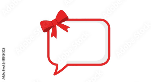 Blank speech bubble frame decorated with a red gift bow isolated on