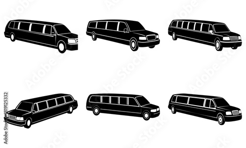 Elegant limousine fleet ready for upscale transportation needs, professional chauffeur services, and luxury events, originally from a scalable vector design