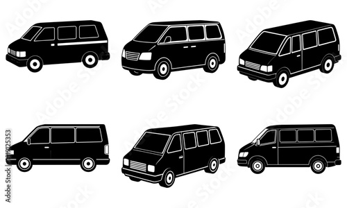 Versatile collection of sleek modern van designs for transportation and logistics, originally created as a scalable vector graphic, perfect for your project