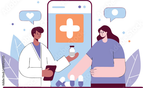 Pharmacist and Patient Exchanging Medicine and Information via Modern Mobile Telehealth App