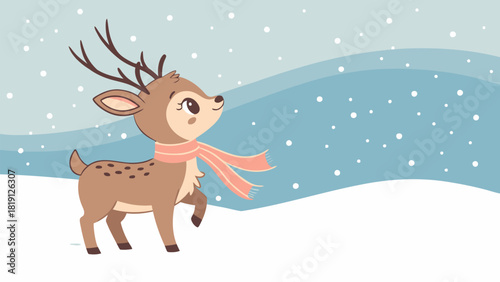 Festive deer silhouette with scarf in a winter wonderland scene perfect for holiday greeting cards