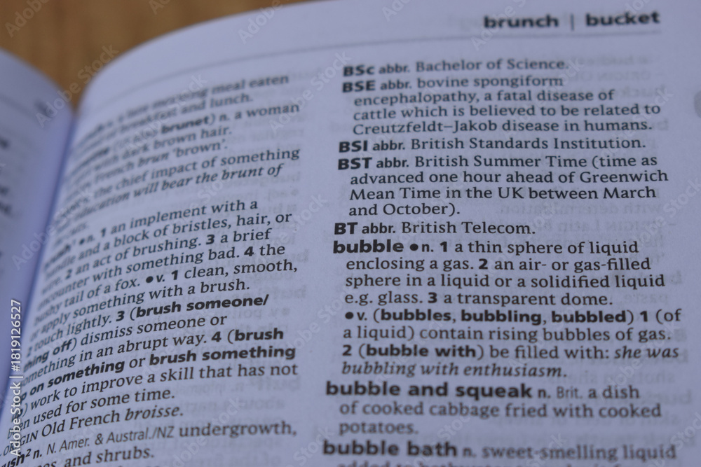 Obraz premium Definition Of English Dictionary Close Up Of Page With Word - BT