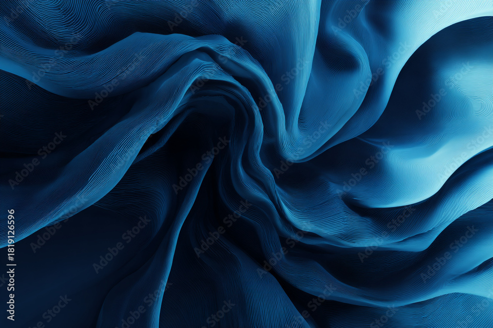 Fototapeta premium Abstract wavy blue lines create a dynamic flowing pattern suggesting fabric or liquid motion with gentle light and shadow interplay a modern textured background
