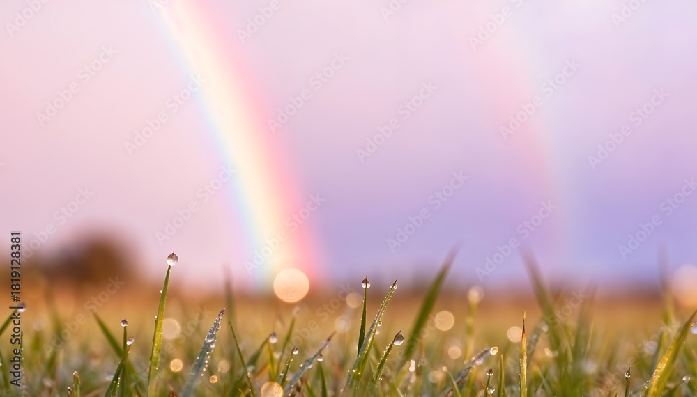 Naklejka premium Colorful rainbow arching over shimmering morning blades