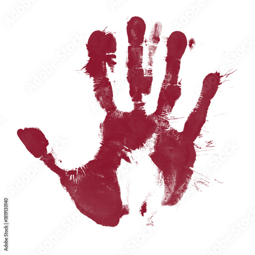 A handprint of blood on a white backdrop.  "Red print" vector graphic.