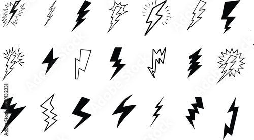 Simple lightning bolt icon set creative illustration electric thunder and bolt flash icon set black silhouette lightning bolt flash symbols.eps