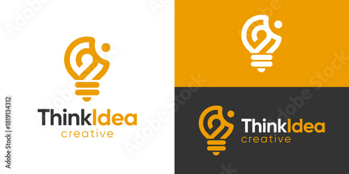 Creative simple think idea logo template. Lightbulb inspiration logo design vector illustration.