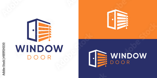 Creative simple window and door logo template. Window covering with door logo design vector illustration.