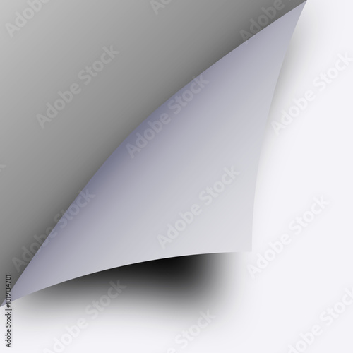 Corner of a page appears curled on paper edge with peeling sticker. Turning book reveals folded shadow on document at angle. Curl shows message sheet in turn, bent fold creating a border effect. 