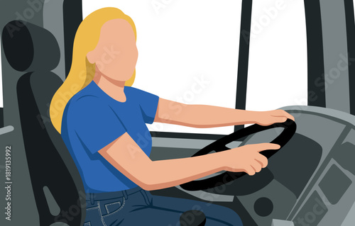 Female Truck Driver Holding Steering Wheel