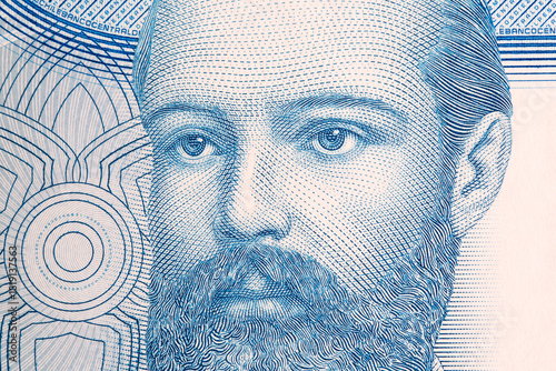 Fotografia Arturo Prat Chacon a closeup portrait from Chilean money