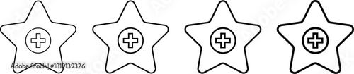 Add to favorite icon with star. Star and plus symbol. Priority content and bookmark signs. Mark as Favorite Icon 
