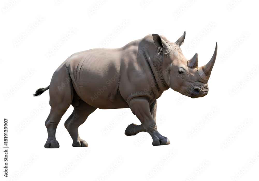 Fototapeta premium Majestic rhinoceros walking with powerful stride