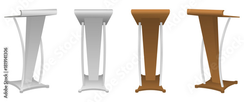 wooden rostrum and microphone set vector illustration isolated on white background.