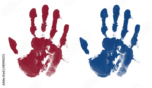 A handprint of blood on an isolated white background.  The red text. vector artwork.