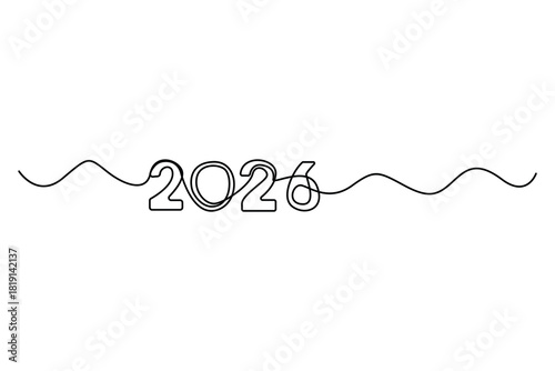 2026 continuous line art number outline illustration in single stroke minimal style for creative decoration
