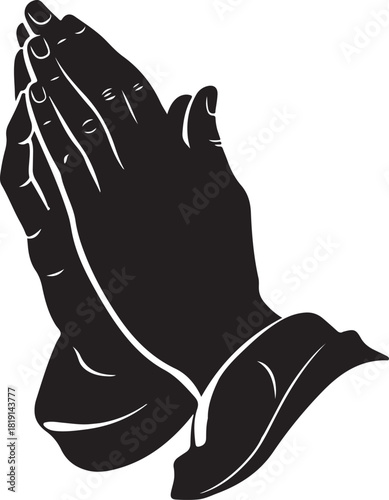 Praying hands silhouette vector art illustration on white background. praying hands logo silhouette vector,