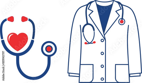 Healthcare Professional Doctor's Coat, Stethoscope, and Heart Symbol Medical Vector Graphic