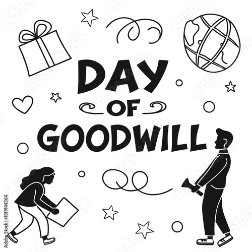 Day of Goodwill Vector Illustration, People Helping, Giving, and Volunteering Isolated on White Background