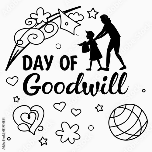 Day of Goodwill Vector Illustration, People Helping, Giving, and Volunteering Isolated on White Background