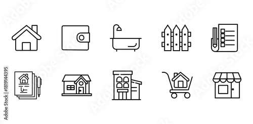 Real estate icon set. Containing realty, property, mortgage, home loan, rent, building, agent, house, realtor, home sale and more. Editable line icons. Vector illustration