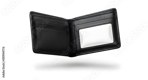 Minimalist Leather Wallet: An elegant, black leather wallet, open and empty, revealing its refined design and minimalist aesthetic, symbolizing financial freedom and smart investments.
