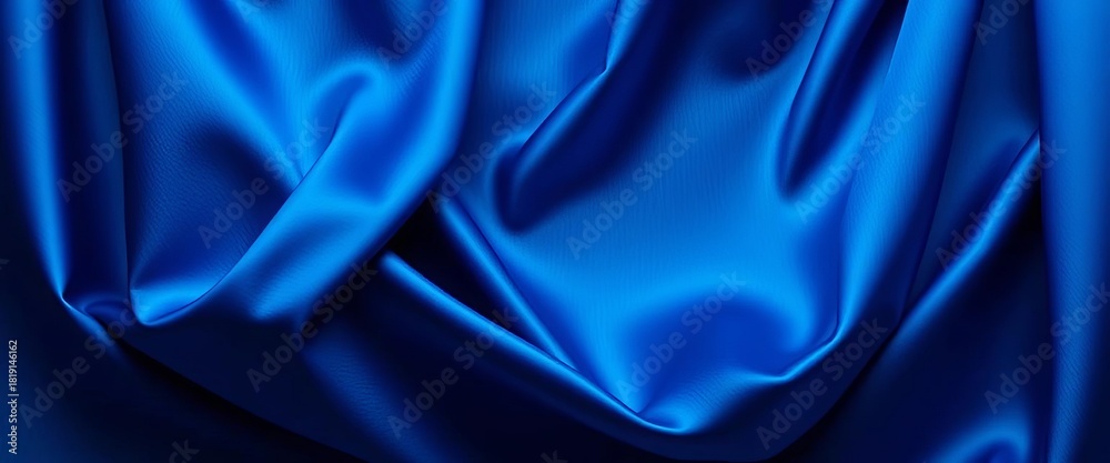 Obraz premium Deep blue satin drape, luxurious folds, studio shot, crepe, rayon