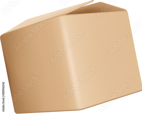 A simple and clean 3D modeling vector illustration of a closed cardboard box on a white background, perfect for shipping and packaging concepts