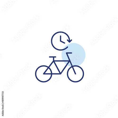 Bicycle and clock. Fast delivery, rent or workout. Pixel perfect, editable stroke vector icon